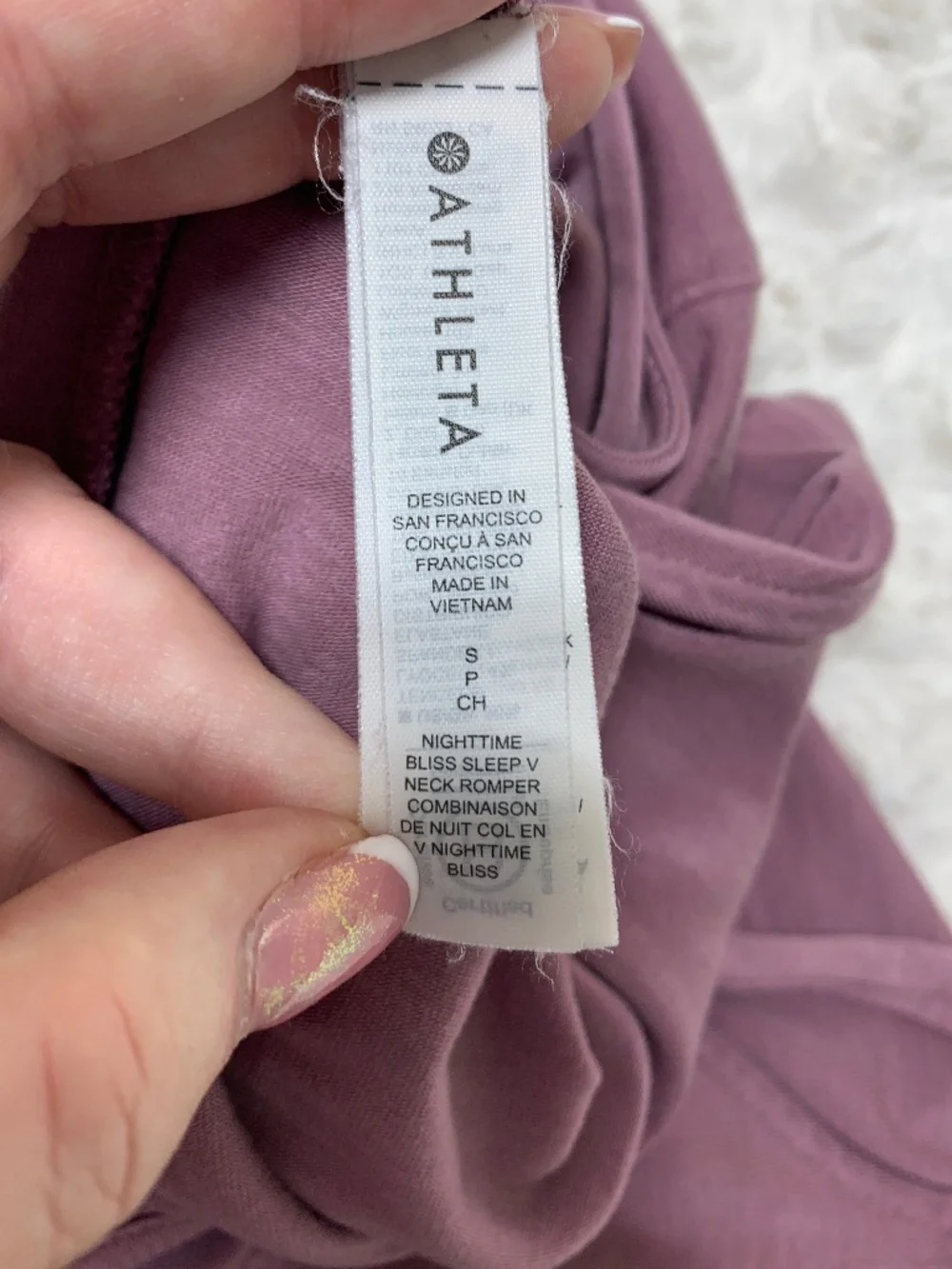 Athleta Nightime Bliss Sleep V Neck Romper in Mauve Sz S